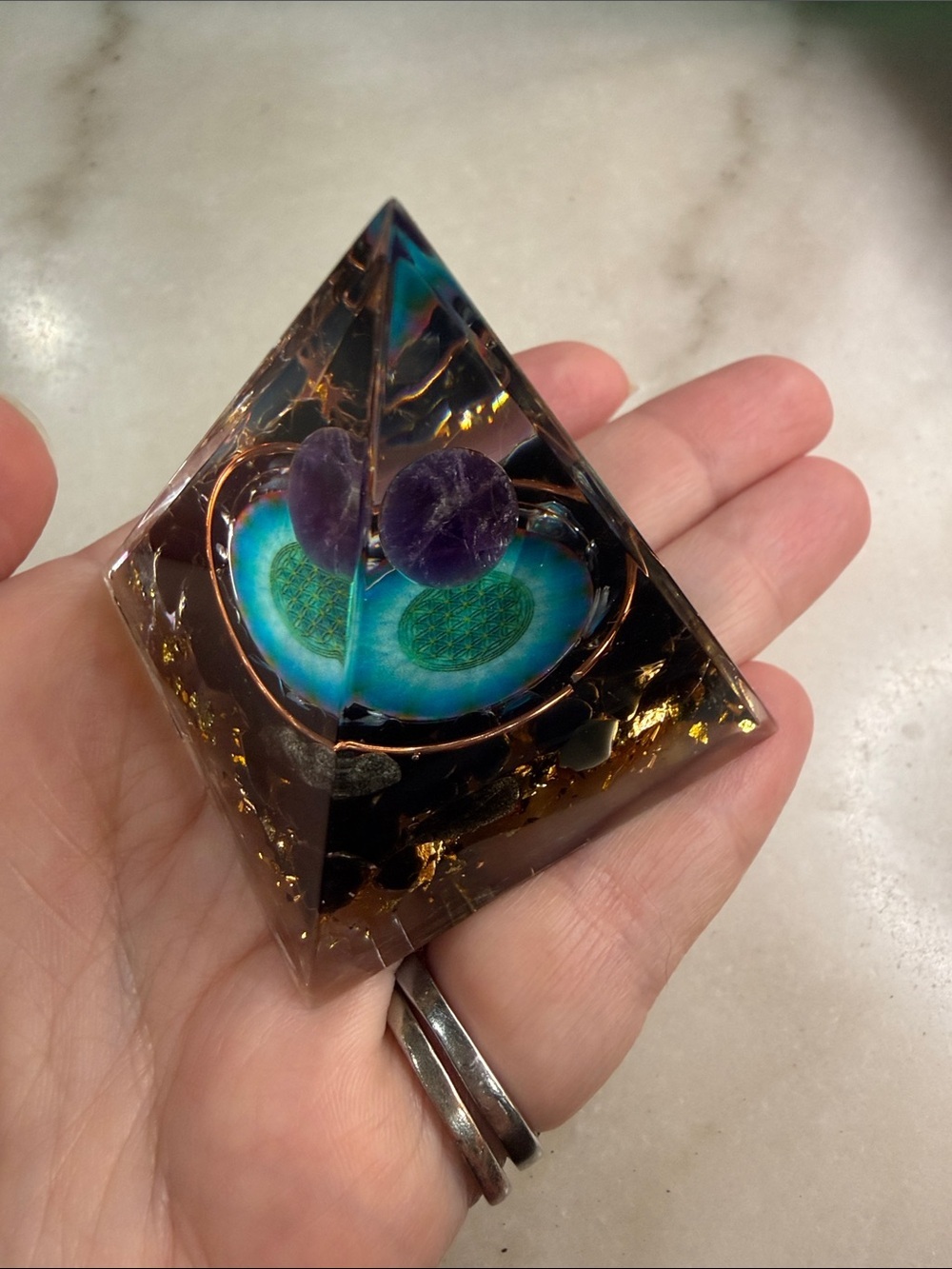 Amethyst Orgonite Pyramid Decorative Home Accent - Picture 6 of 6